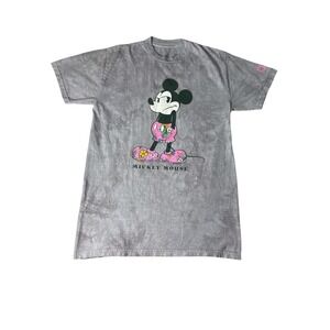 Neff x Disney Mickey Mouse Pink Floral Gray Tie-Dye T-Shirt Short Sleeve Size M